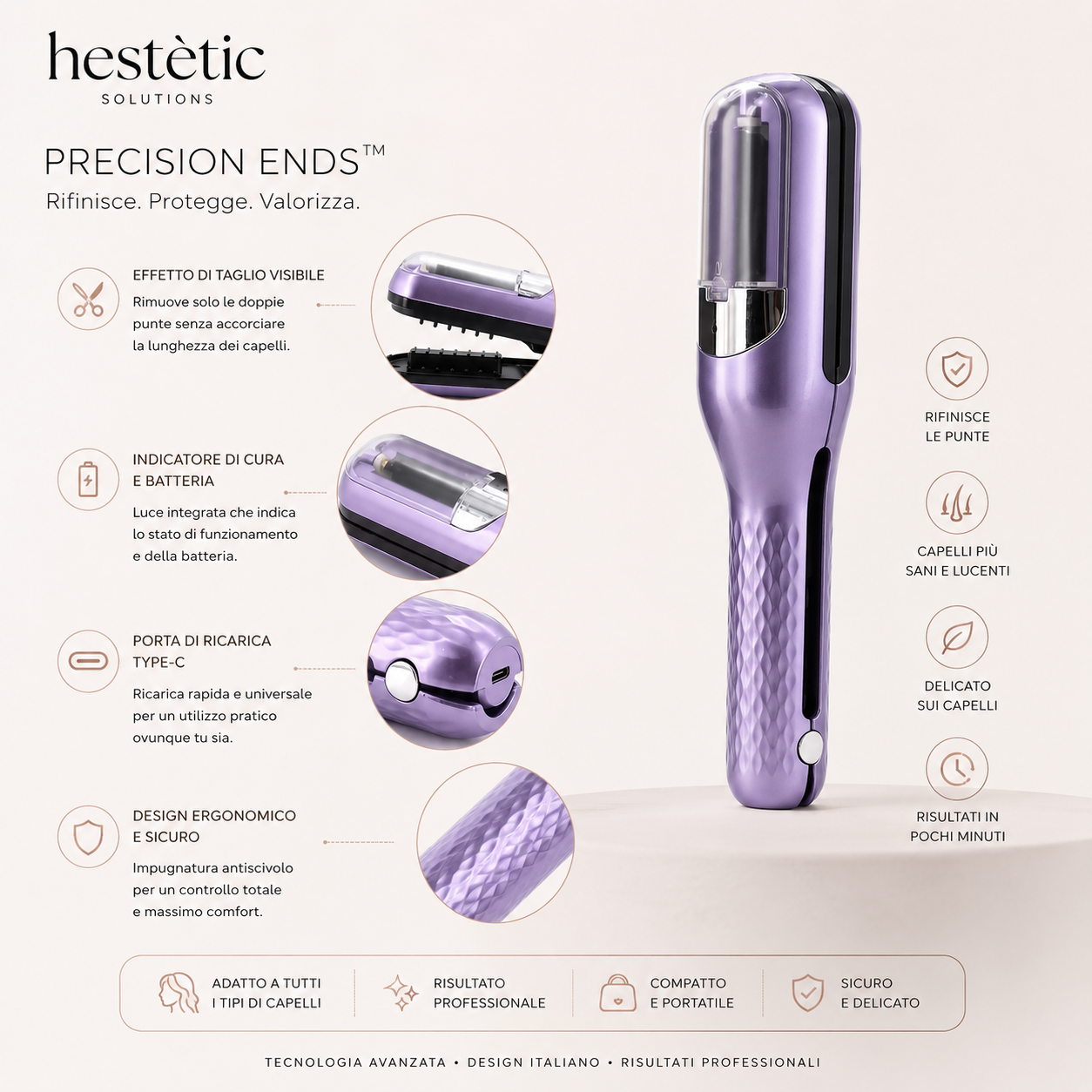 Hestétic-Precision Ends™| Correttore Professionale per Doppie Punte Senza Tagliare la Lunghezza